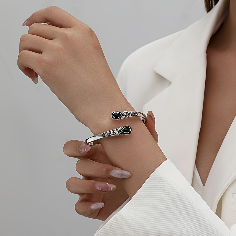 Boho Adjustable Cuff Bracelet with Synthetic Gem Inlay